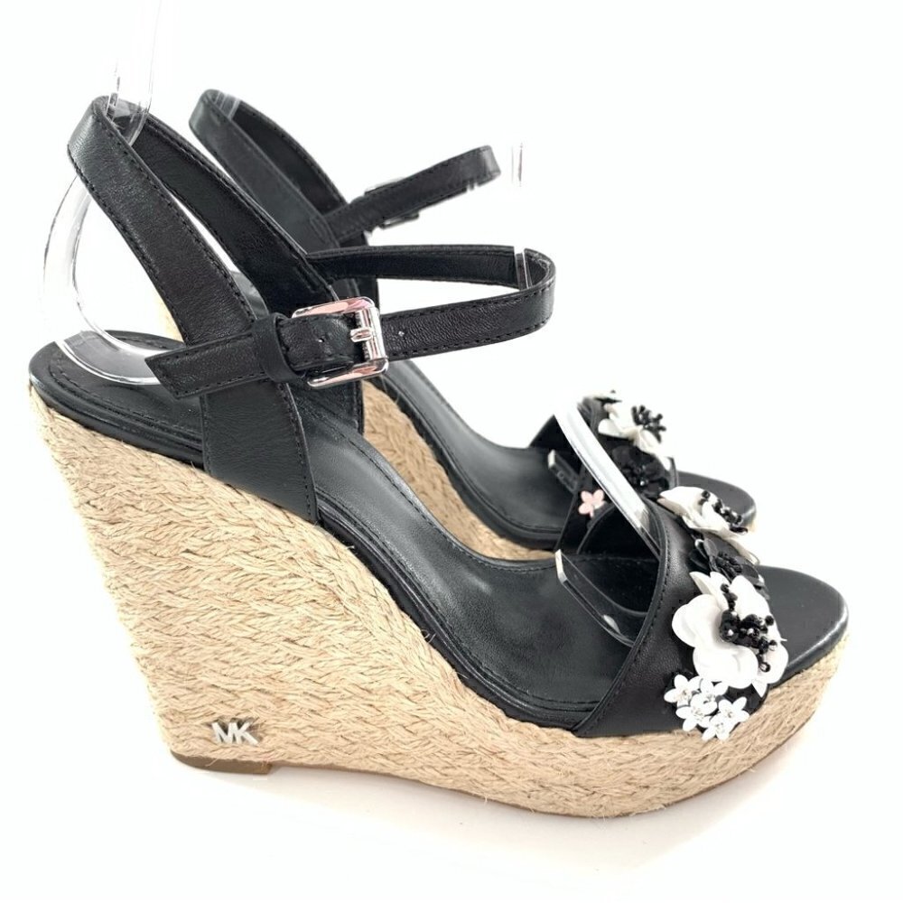 Michael Michael kors sandals 5 35 Jill black white leather platform Espadrilles - Picture 14 of 14